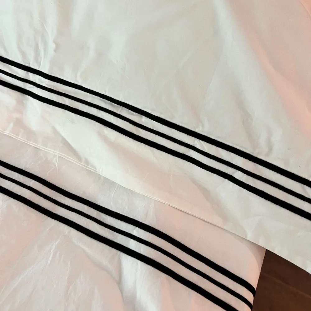 White Duvet Cover and Euro Shams with Black Stripe Accent - Home Bedding